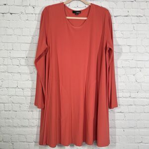 Sun Kim Tunic Dress Womens Plus 1X Orange Lagenlook Swing Asymmetric Minimalist